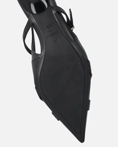 Pinko Gloria 18 Leather Pumps With Metal Lettering Detail In Black