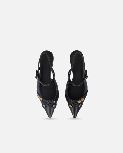 Pinko Gloria 18 Leather Pumps With Metal Lettering Detail In Black