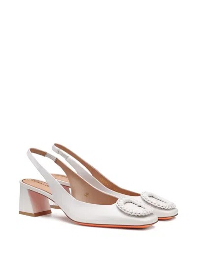 Santoni 50mm Corolle Leather Slingback Buckle Pumps In White
