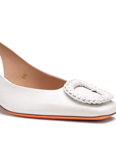Santoni 50mm Corolle Leather Slingback Buckle Pumps In White