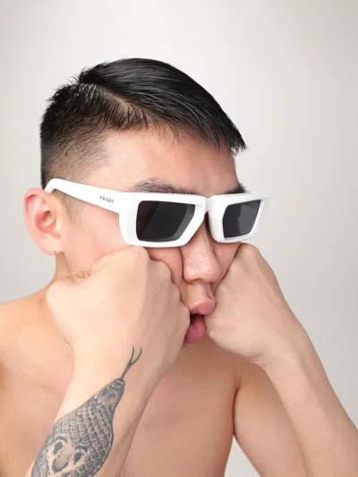 Prada Logo-lettering Rectangle-frame Glasses In White