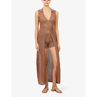 Devon Windsor Mens Truffle Gretta Collared Metallic-knit Top In Brown