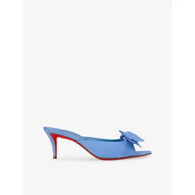 Christian Louboutin Mulazee Bow-embellished Crepe De Chine Mules In Blue