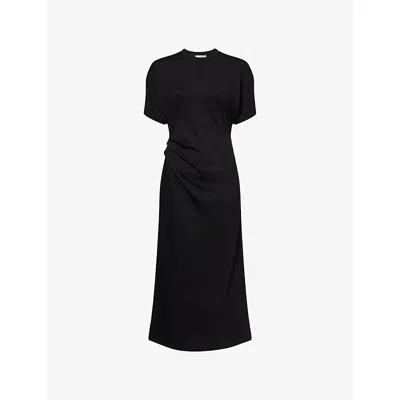 Vince Short-sleeve Ruched Jersey Midi Dress In Black