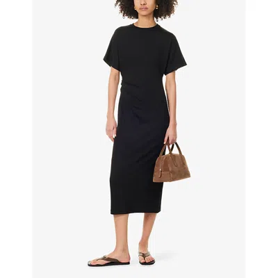 Vince Short-sleeve Ruched Jersey Midi Dress In Black