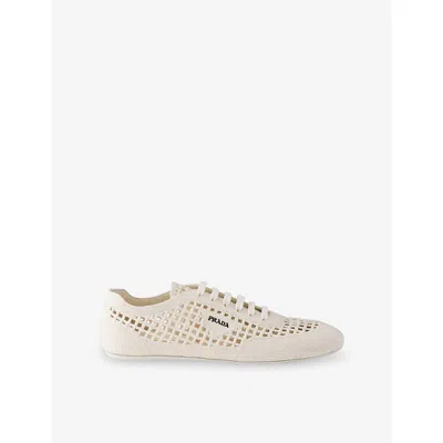 Prada Collapse Crochet Knit Low-top Sneakers In Neutral