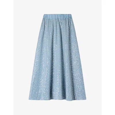 Sandro Womens Blue Sequined Elasticated-waist Woven Maxi Skirt In Blue