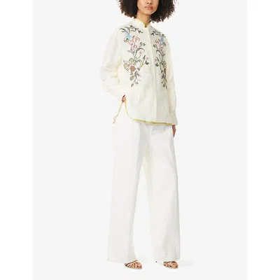 Valentino Garavani Floral Embroidery Shirt Shirt And Blouse Beige In Brown