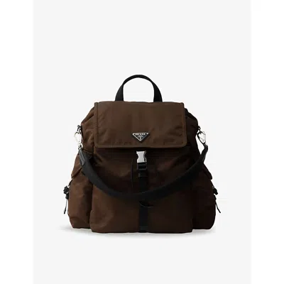 Prada Explore Rucksack Aus Re-nylon Und Leder In Brown