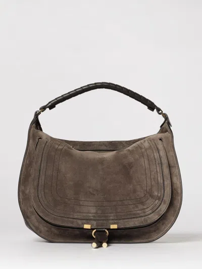 Chloé Marcie Medium Black Shoulder Bag With Logo Lettering On The Front In Suede Woman In Brown