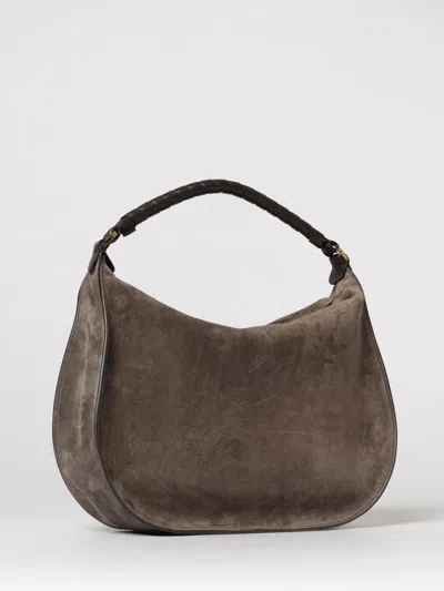 Chloé Marcie Medium Black Shoulder Bag With Logo Lettering On The Front In Suede Woman In Brown