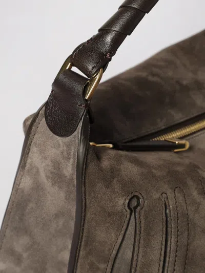 Chloé Marcie Medium Black Shoulder Bag With Logo Lettering On The Front In Suede Woman In Brown