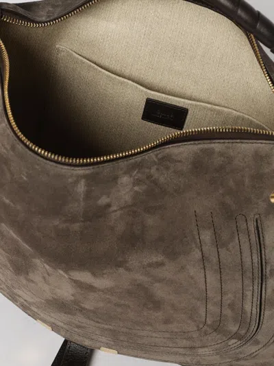 Chloé Marcie Medium Black Shoulder Bag With Logo Lettering On The Front In Suede Woman In Brown