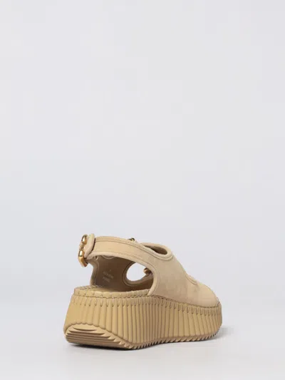 Chloé Chloe Nama Whipstitched Suede Wedge Sandals In Neutral