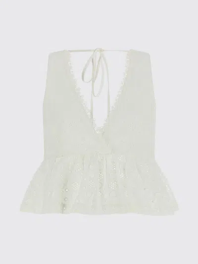 Pinko Kiersten Top Eyelet Lace Peplum Sleeveless In White