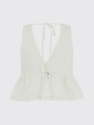 Pinko Kiersten Top Eyelet Lace Peplum Sleeveless In White