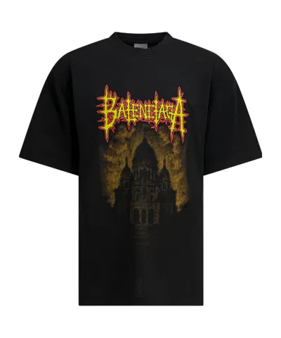 Balenciaga Printed Cotton Jersey T-shirt In Black