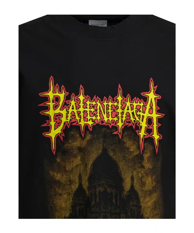 Balenciaga Printed Cotton Jersey T-shirt In Black