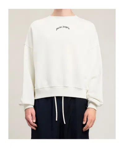Palm Angels Back Curved Logo Loose Crew In Neutral