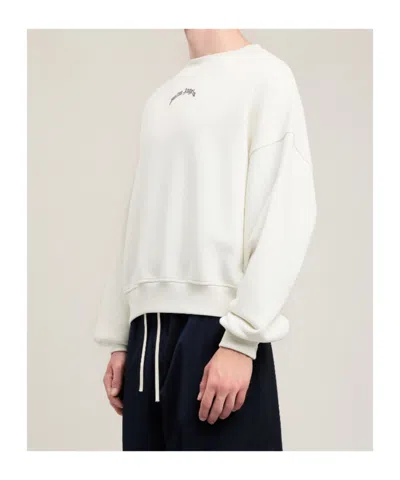Palm Angels Back Curved Logo Loose Crew In Neutral