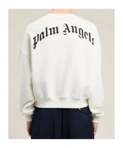 Palm Angels Back Curved Logo Loose Crew In Neutral