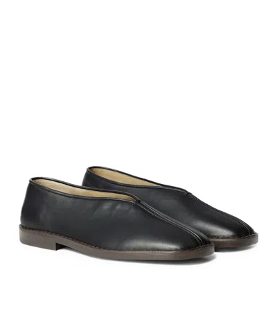 Lemaire Leather Loafers Square Toe Seam Detailing In Black
