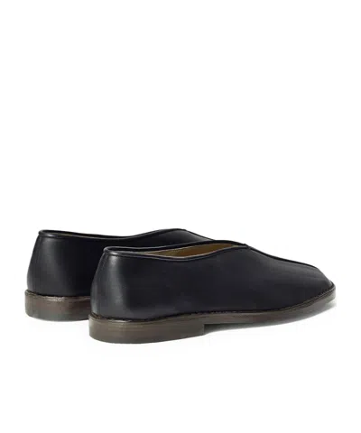 Lemaire Leather Loafers Square Toe Seam Detailing In Black
