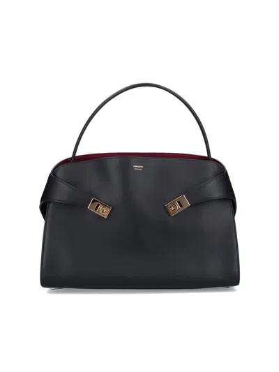 Ferragamo Structured Minimalist Shoulder Bag With Smooth Finish In Black