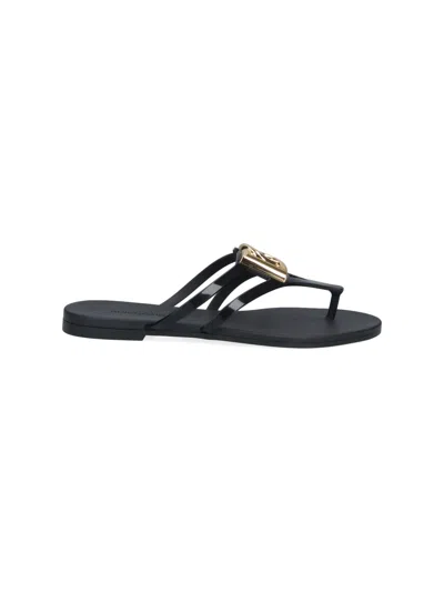 Dolce & Gabbana Black Thong Sandals With Logo Plaque On The Front In Rubber Woman
