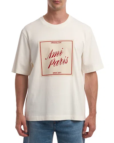 Ami Alexandre Mattiussi Boxy Fit Short Sleeves Teehisrt With Signature Print At Front In Neutral