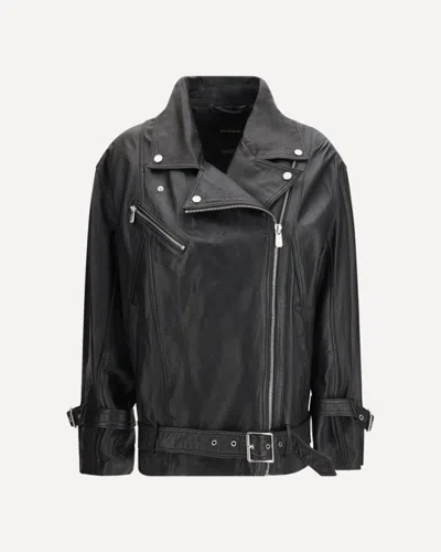 Pinko Biker Jacket With Belt In Black