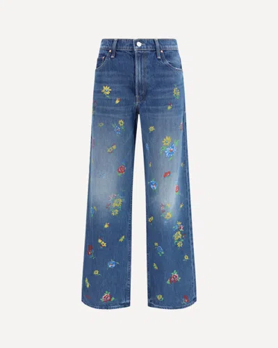 Mother Lil Rerun Zip Sneak High Rise Wide Leg Jeans In Field Of Flowers In Blue