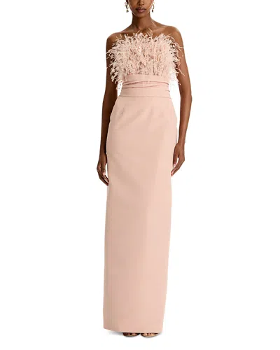 Oscar De La Renta Feather-trimmed Silk Faille Bustier Gown In Pink