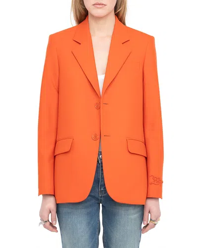 Zadig & Voltaire Womens Tangerine Vanille Single-breasted Woven Blazer In Orange