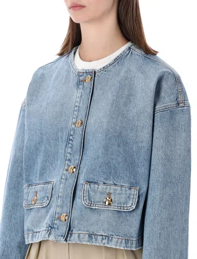 Anine Bing Blanchet Denim Jacket Round Neck Design In Blue
