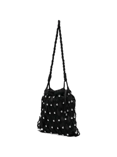 Sandro Soane Studded Net Mesh Bucket Bag In Black