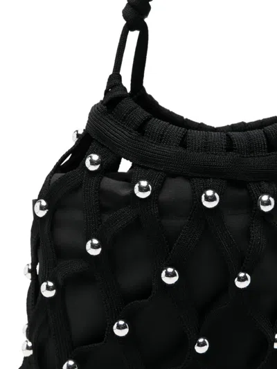 Sandro Soane Studded Net Mesh Bucket Bag In Black