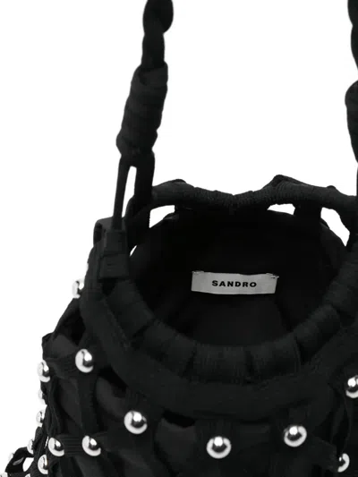 Sandro Soane Studded Net Mesh Bucket Bag In Black