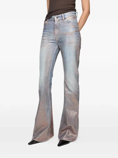 Acne Studios Fitted Glitter Flared Trousers In Gray