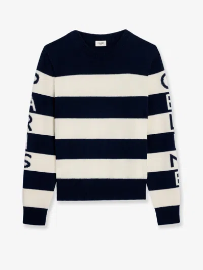 Celine Ecru And Navy Wool And Cashmere Blend Stripe Sweater In Multi