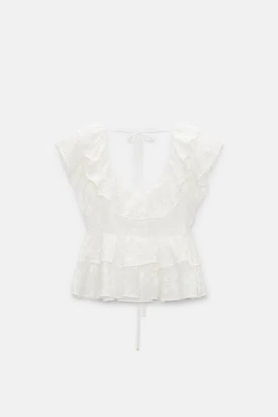Dorothee Schumacher Slees Embroidered Ruffled Cotton Top In White