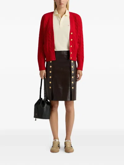 Bally Cable-knit Patch-pocket Cardigan In Red