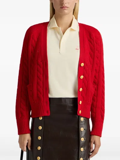 Bally Cable-knit Patch-pocket Cardigan In Red
