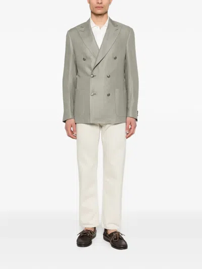 Corneliani Academy Light Double-breasted Patch-pocket Jacket In Gray
