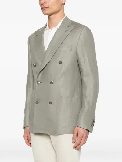 Corneliani Academy Light Double-breasted Patch-pocket Jacket In Gray