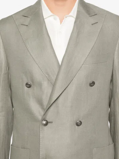 Corneliani Academy Light Double-breasted Patch-pocket Jacket In Gray