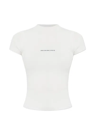 Alexander Wang Short Sleeve Crewneck Top With Jacquard Logo In White