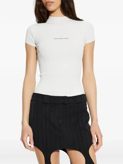 Alexander Wang Short Sleeve Crewneck Top With Jacquard Logo In White