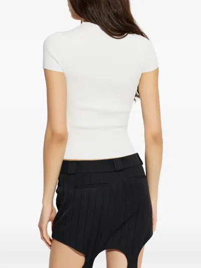 Alexander Wang Short Sleeve Crewneck Top With Jacquard Logo In White