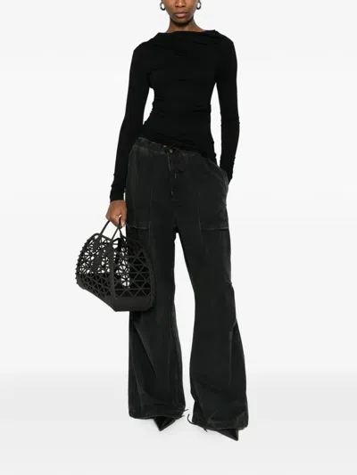 Entire Studios Draped Detail Long Sleeve Round Neck Top In Black